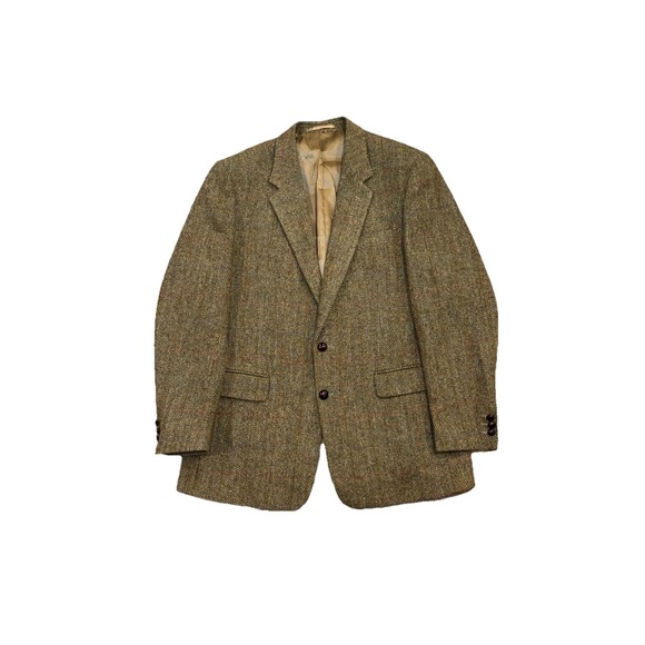 Vintage Harris Tweed Scotland Multicolored Herringbone Blazer Size 42 Long EUC